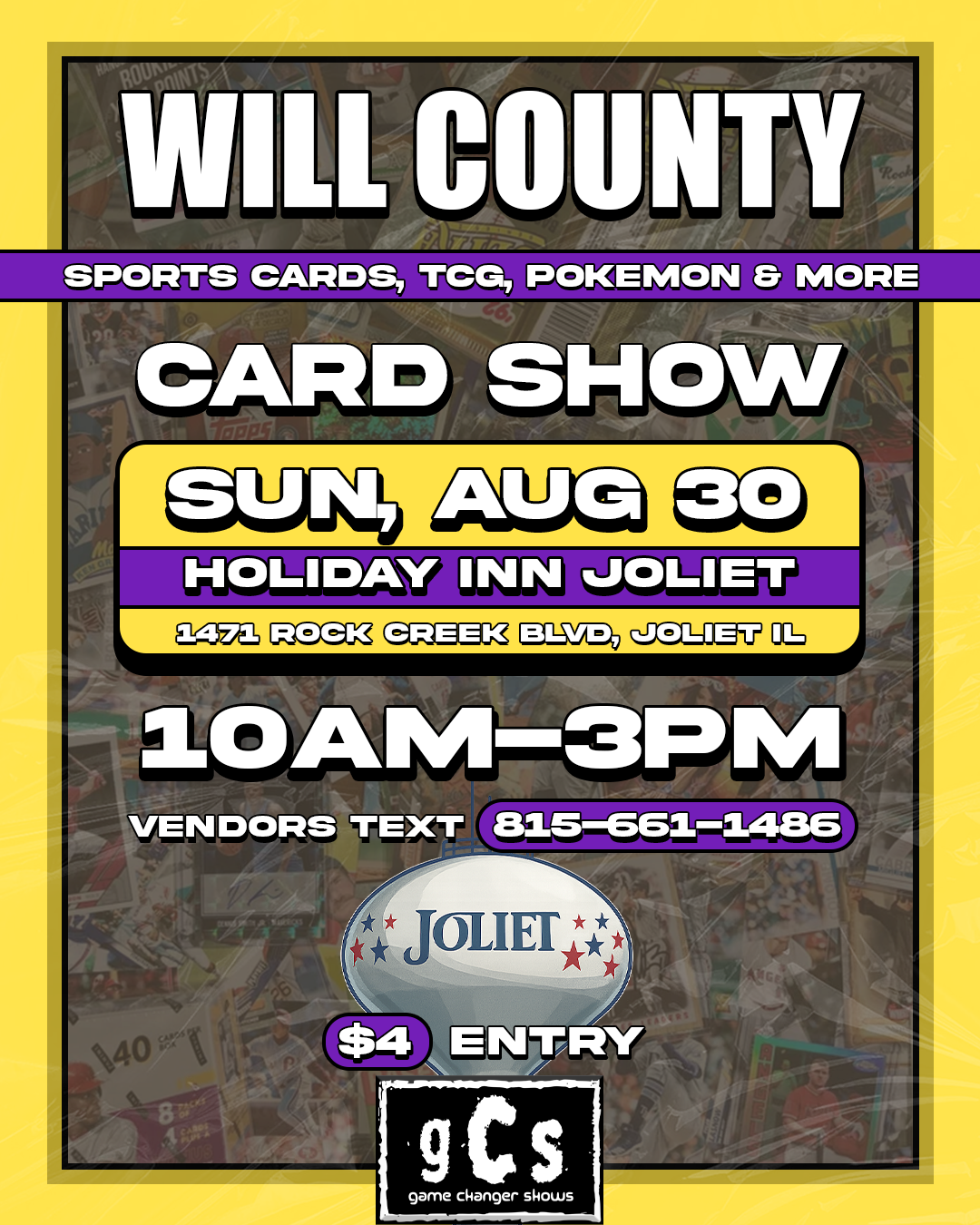 August 30th Sunday Will County Card Show - Joliet Holiday Inn